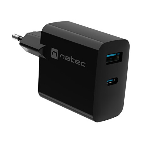 Univerzální USB nabíječka Natec RIBERA GaN 65W, 1X USB-A, 1X USB-C, Černá
