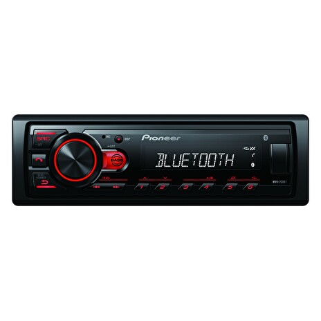 Pioneer MVH-230 autorádio s USB a Bluetooth s integrovaným mikrofonem červené
