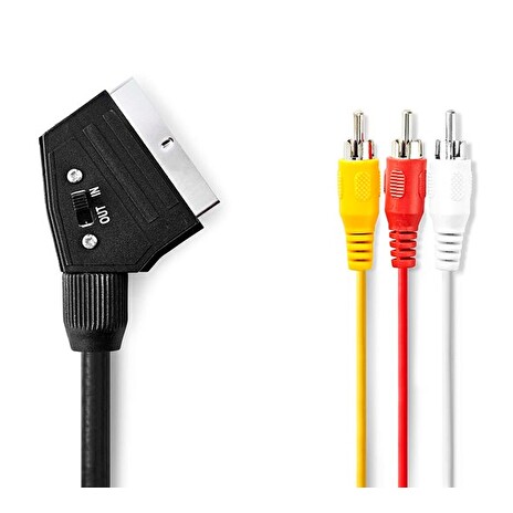 Nedis CVGP31130BK20 - Kabel SCART | SCART Zástrčka | 3x RCA Zástrčka | 480p | 2.00 m | Kulatý | PVC | Černá