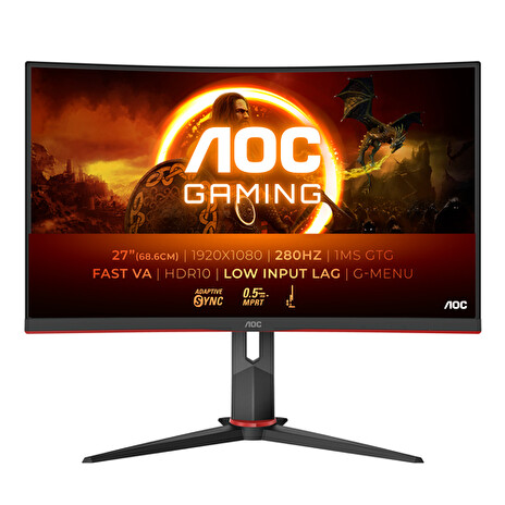 AOC LCD herní C27G2Z3 27" zakřivený VA/1920x1080@280Hz/0,5ms/300cd/2xHDMI/DP/HAS/VESA