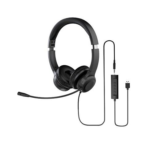 Acer Office Headset, 3,5 mm Jack / USB s ovládáním na kabelu; reproduktory: 30mm měniče; frekvenční rozsah 20Hz-20kHz