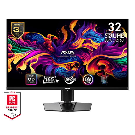 MSI Gaming monitor MAG 321UP QD-OLED, 31,5" QD-OLED/3840x2160 (UHD)/165Hz/0,03ms/2xHDMI/DP/USB-C/výškově nastavitelný,pivot/černá