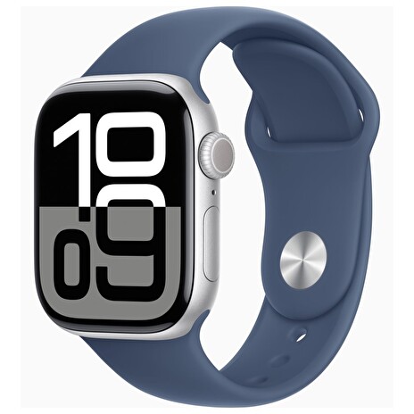 Apple Watch S10 Cell/42mm/Silver/Sport Band/Denim/-S/M