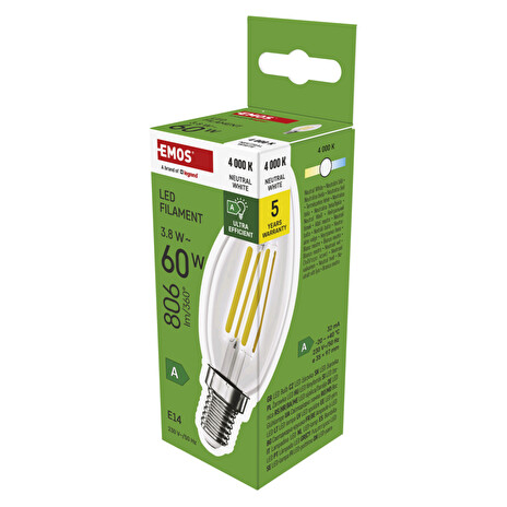 EMOS LED FLM CANDLE 3,8W(60W) 806lm E14 NW A CLASS