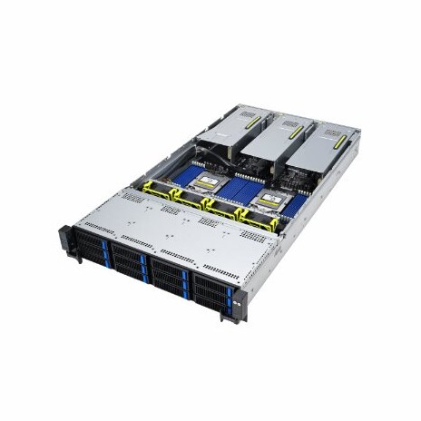 ASUS 2U GPU server 2x SP5, 24x DDR5 ECC R, 12x 3,5/8xNVMe, 2x 10Gb LAN, 2x 2600Wt, IPMI