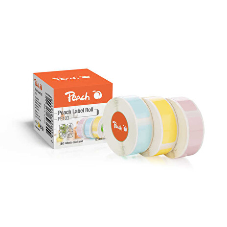 PEACH PE101 - štítky, 12x40mm, 3x180ks, termální syntetický papír, modrá, žlutá, růžová