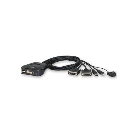 ATEN 2-port DVI KVM USB mini, integrované kabely, tlačítko pro přepínání