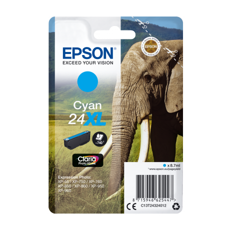 Epson Singlepack Cyan 24XL Claria Photo HD Ink