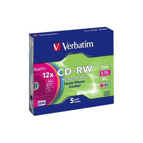 Verbatim CD-RW [ slim jewel case 5 | 700MB | 12x | Colour ]