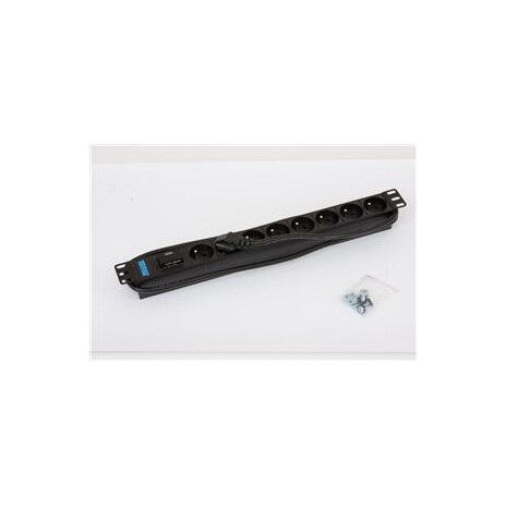 19" 8xCZ zásuvka,bleskojistka,3x1.5mm 2m RAL9005