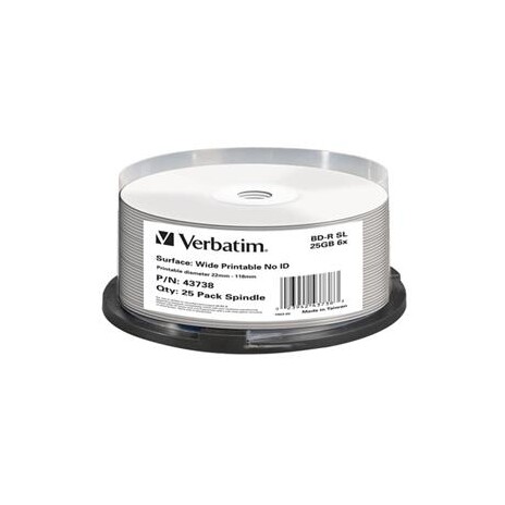Verbatim Blu-ray BD-R [ Spindle 25 | 25GB | 6x | WIDE PRINT NO ID ]