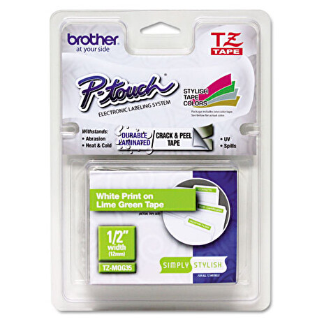 Páska Brother 12mm White / Lime Green matt (5M length)
