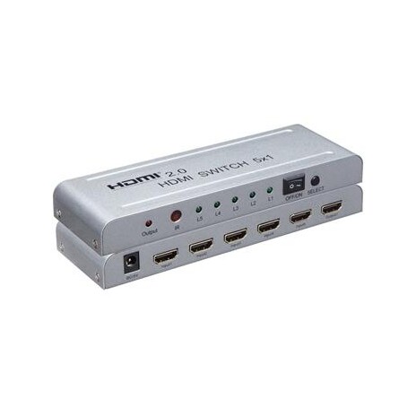 PremiumCord 4Kx2K@60Hz HDMI switch 5:1 kovový s dálkovým ovladačem a napájecím adaptérem