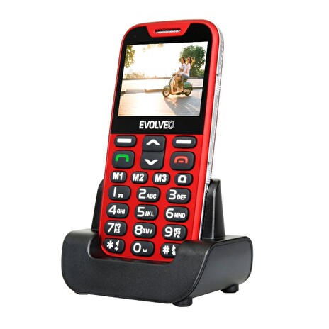 EVOLVEO EasyPhone XD, mobilní telefon pro seniory s nabíjecím stojánkem, červený