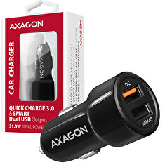 AXAGON PWC-QC5, QUICK a SMART nabíječka do auta, 2x port QC3.0/AFC/FCP + 5V-2.6A, 31.5W