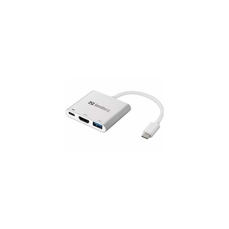 Sandberg mini HUB USB-C -> HDMI + USB (OTG), stříbrná