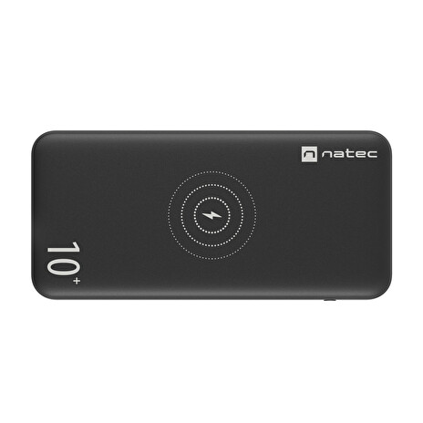 NATEC bezdrátová powerbanka TREVI 10 000mAH černá, USB 2.0, typu C a MICRO