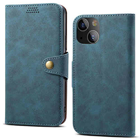 Lenuo Leather flipové pouzdro pro iPhone 14 Plus, modrá
