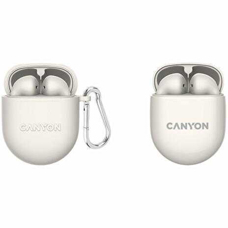 CANYON TWS-6 BT sluchátka s mikrofonem, BT V5.3 JL 6976D4, pouzdro 400mAh+30mAh až 21h, béžová