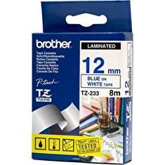 BROTHER kazeta TZ šířky 12mm, laminovaná TZE-233, bílá / modrá