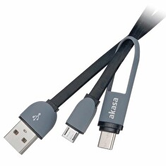 ASAKA kabel USB2.0 Typ-A na Type-C a Micro-B / 2v1 / 100cm / černý