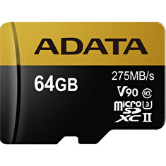 ADATA Premier ONE micro SDXC karta 64GB UHS-II U3 CL10 (čtení/zápis: až 275/155MB/s) s adaptérem