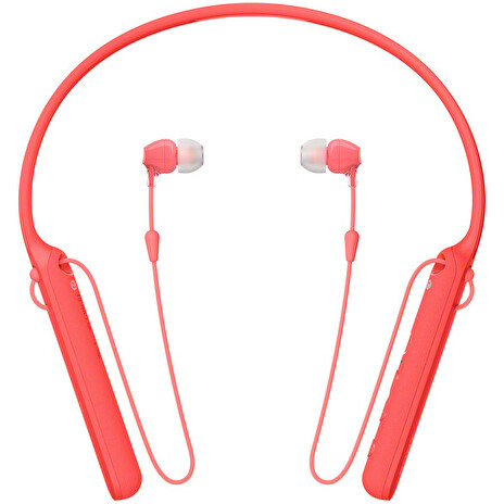 Sony WI-C400, Bluetooth bezdrátová sluchátka do uší s týlním mostem s NFC, červená