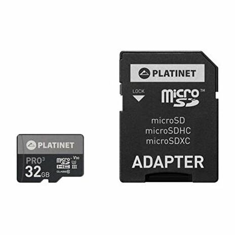 PLATINET microSDHC SECURE DIGITAL + ADAPTER SD 32GB class10 UIII 90MB/s [44003]